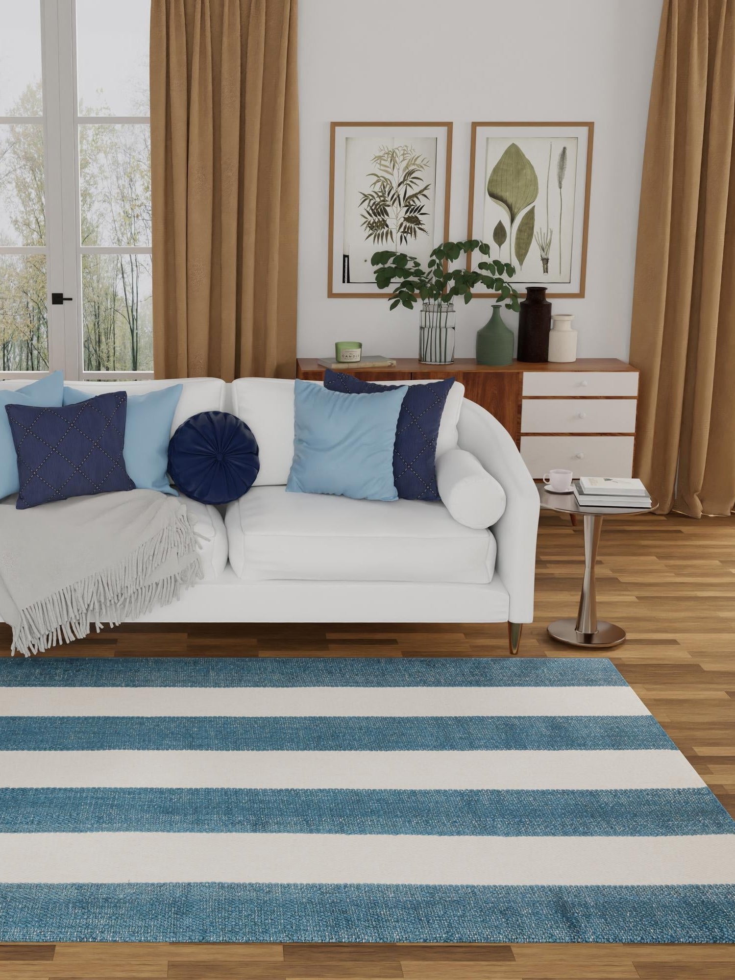 Sky blue 5' 1 x 8' Jill Zarin Hamptons Rectangle Area Rug Jute & Wool With Cotton Backing All Natural Striped Design Coastal Hand Woven Carpet for Sale at Rug Engine