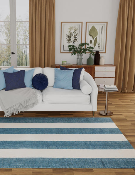 Sky blue 10' x 14' 1 Jill Zarin Hamptons Rectangle Area Rug Jute & Wool With Cotton Backing All Natural Striped Design Coastal Hand Woven Carpet for Sale at Rug Engine