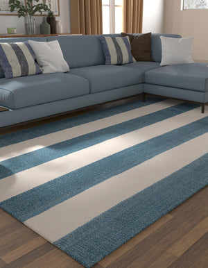 Sky blue 6' 1 x 9' Jill Zarin Hamptons Rectangle Area Rug Jute & Wool With Cotton Backing All Natural Striped Design Coastal Hand Woven Carpet for Sale at Rug Engine