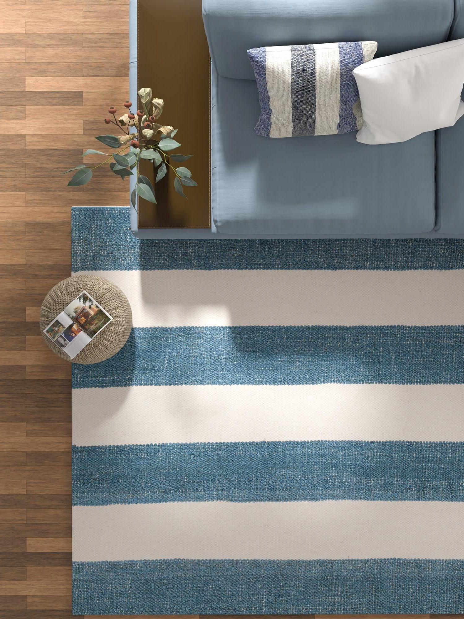 Sky blue 5' 1 x 8' Jill Zarin Hamptons Rectangle Area Rug Jute & Wool With Cotton Backing All Natural Striped Design Coastal Hand Woven Carpet for Sale at Rug Engine