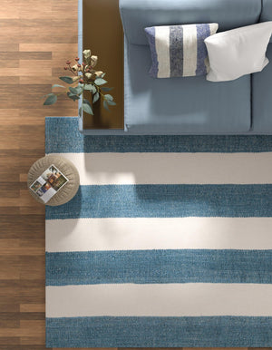 Sky blue 6' 1 x 9' Jill Zarin Hamptons Rectangle Area Rug Jute & Wool With Cotton Backing All Natural Striped Design Coastal Hand Woven Carpet for Sale at Rug Engine