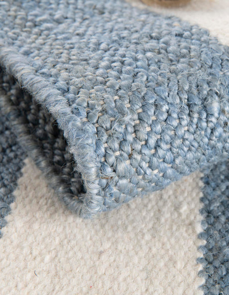 Sky blue 6' 1 x 9' Jill Zarin Hamptons Rectangle Area Rug Jute & Wool With Cotton Backing All Natural Striped Design Coastal Hand Woven Carpet for Sale at Rug Engine