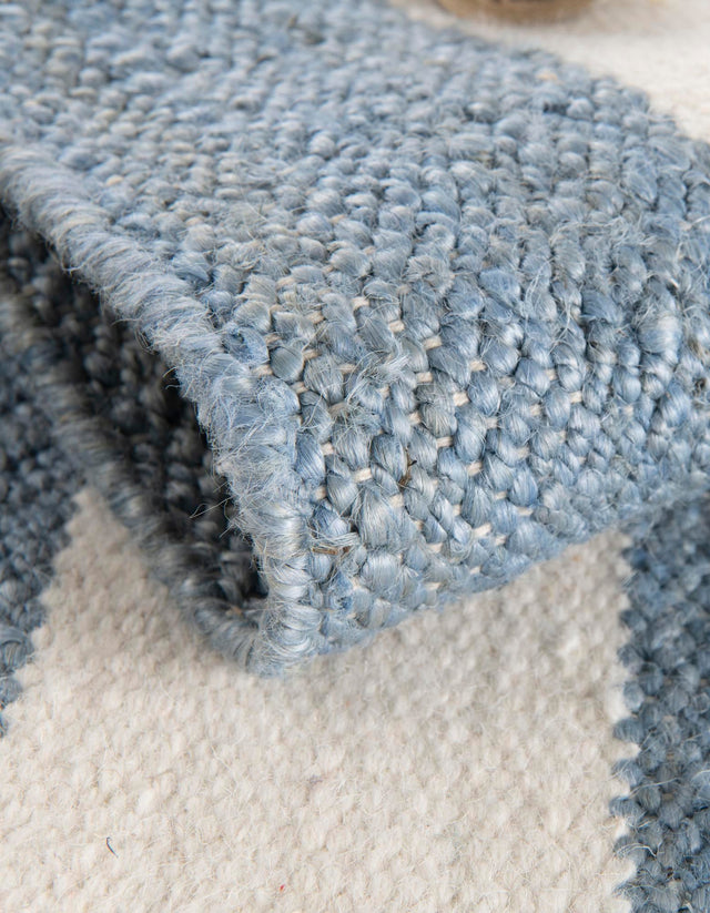 Sky blue 6' 1 x 9' Jill Zarin Hamptons Rectangle Area Rug Jute & Wool With Cotton Backing All Natural Striped Design Coastal Hand Woven Carpet for Sale at Rug Engine