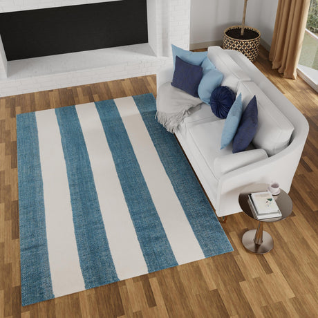 Sky blue 7' 10 x 10' Jill Zarin Hamptons Rectangle Area Rug Jute & Wool With Cotton Backing All Natural Striped Design Coastal Hand Woven Carpet for Sale at Rug Engine