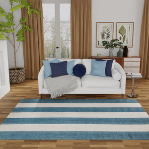 Sky blue 7' 10 x 10' Jill Zarin Hamptons Rectangle Area Rug Jute & Wool With Cotton Backing All Natural Striped Design Coastal Hand Woven Carpet for Sale at Rug Engine