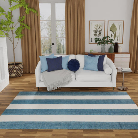 Sky blue 7' 10 x 10' Jill Zarin Hamptons Rectangle Area Rug Jute & Wool With Cotton Backing All Natural Striped Design Coastal Hand Woven Carpet for Sale at Rug Engine