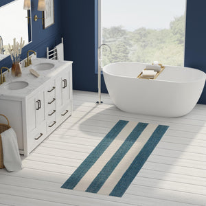 Sky blue 2' 7 x 10' Jill Zarin Hamptons Runner Area Rug Jute & Wool With Cotton Backing All Natural Striped Design Coastal Hand Woven Carpet for Sale at Rug Engine