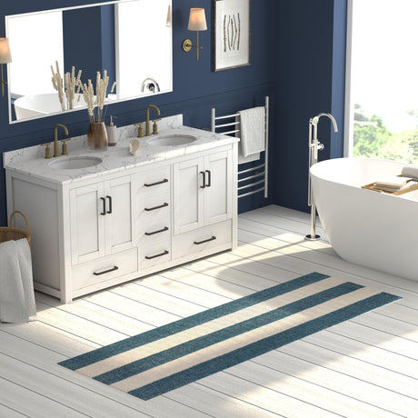 Sky blue 2' 7 x 10' Jill Zarin Hamptons Runner Area Rug Jute & Wool With Cotton Backing All Natural Striped Design Coastal Hand Woven Carpet for Sale at Rug Engine