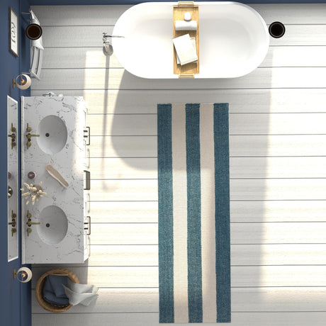 Sky blue 2' x 8' Jill Zarin Hamptons Runner Area Rug Jute & Wool With Cotton Backing All Natural Striped Design Coastal Hand Woven Carpet for Sale at Rug Engine