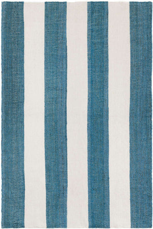 Sky blue 6' 1 x 9' Jill Zarin Hamptons Rectangle Area Rug Jute & Wool With Cotton Backing All Natural Striped Design Coastal Hand Woven Carpet for Sale at Rug Engine