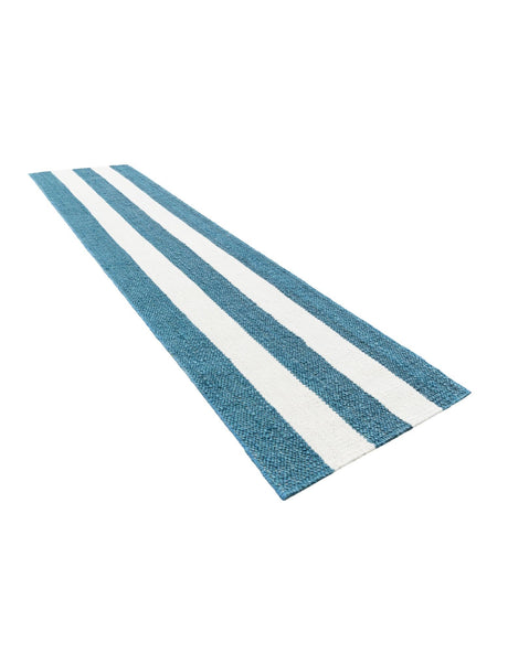 Sky blue 2' x 8' Jill Zarin Hamptons Runner Area Rug Jute & Wool With Cotton Backing All Natural Striped Design Coastal Hand Woven Carpet for Sale at Rug Engine