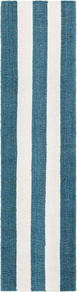 Sky blue 2' x 8' Jill Zarin Hamptons Runner Area Rug Jute & Wool With Cotton Backing All Natural Striped Design Coastal Hand Woven Carpet for Sale at Rug Engine
