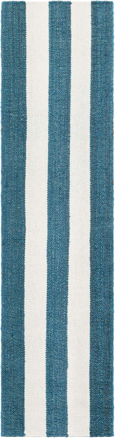 Sky blue 2' x 8' Jill Zarin Hamptons Runner Area Rug Jute & Wool With Cotton Backing All Natural Striped Design Coastal Hand Woven Carpet for Sale at Rug Engine