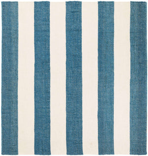 Sky blue 7' 10 x 7' 10 Jill Zarin Hamptons Square Area Rug Jute & Wool With Cotton Backing All Natural Striped Design Coastal Hand Woven Carpet for Sale at Rug Engine