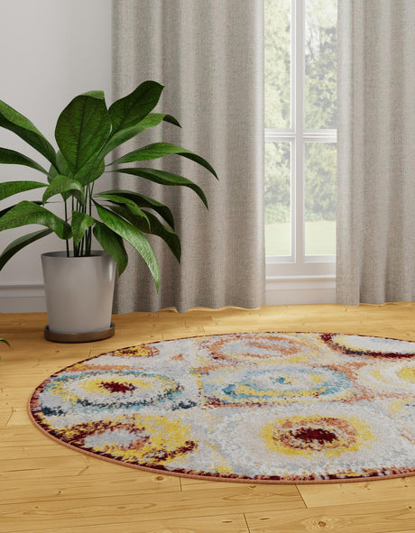 Washable Multicolor 7' 10 x 7' 10 Kamala Washable Round Area Rug Easy to Clean Stain Resistant & Durable 100% Polyester Spill-Friendly Carpet for Sale at Rug Engine
