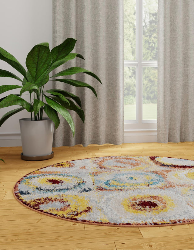 Washable Multicolor 7' 10 x 7' 10 Kamala Washable Round Area Rug Easy to Clean Stain Resistant & Durable 100% Polyester Spill-Friendly Carpet for Sale at Rug Engine