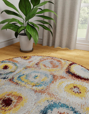 Washable Multicolor 7' 10 x 7' 10 Kamala Washable Round Area Rug Easy to Clean Stain Resistant & Durable 100% Polyester Spill-Friendly Carpet for Sale at Rug Engine