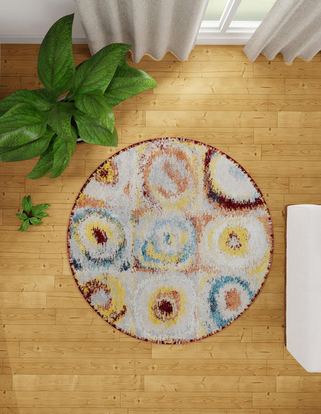 Washable Multicolor 5' 3 x 5' 3 Kamala Washable Round Area Rug Easy to Clean Stain Resistant & Durable 100% Polyester Spill-Friendly Carpet for Sale at Rug Engine