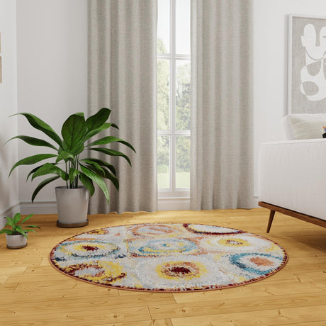 Washable Multicolor 5' 3 x 5' 3 Kamala Washable Round Area Rug Easy to Clean Stain Resistant & Durable 100% Polyester Spill-Friendly Carpet for Sale at Rug Engine