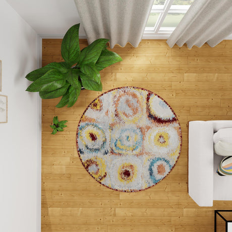Washable Multicolor 5' 3 x 5' 3 Kamala Washable Round Area Rug Easy to Clean Stain Resistant & Durable 100% Polyester Spill-Friendly Carpet for Sale at Rug Engine