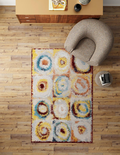 Washable Multicolor 4' 1 x 6' 1 Kamala Washable Rectangle Area Rug Easy to Clean Stain Resistant & Durable 100% Polyester Spill-Friendly Carpet for Sale at Rug Engine