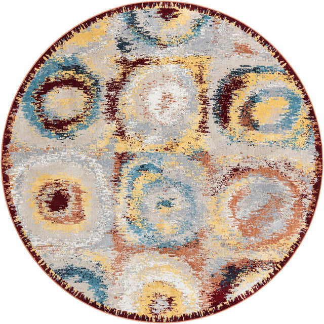Washable Multicolor 7' 10 x 7' 10 Kamala Washable Round Area Rug Easy to Clean Stain Resistant & Durable 100% Polyester Spill-Friendly Carpet for Sale at Rug Engine