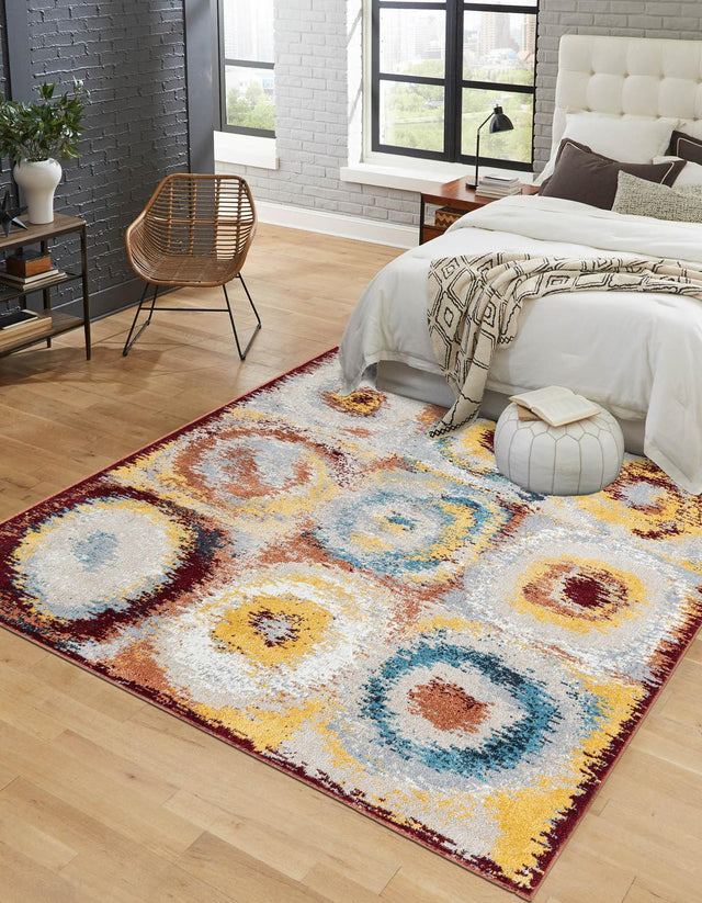Washable Multicolor 7' 10 x 7' 10 Kamala Washable Square Area Rug Easy to Clean Stain Resistant & Durable 100% Polyester Spill-Friendly Carpet for Sale at Rug Engine