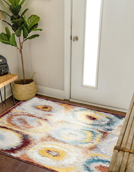 Washable Multicolor 7' 10 x 7' 10 Kamala Washable Square Area Rug Easy to Clean Stain Resistant & Durable 100% Polyester Spill-Friendly Carpet for Sale at Rug Engine