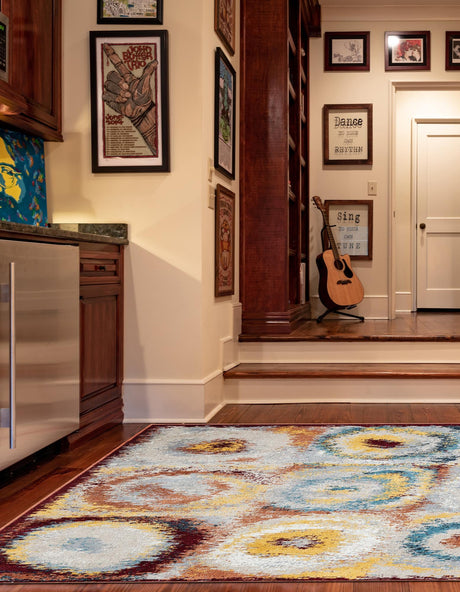 Washable Multicolor 5' 3 x 5' 3 Kamala Washable Square Area Rug Easy to Clean Stain Resistant & Durable 100% Polyester Spill-Friendly Carpet for Sale at Rug Engine