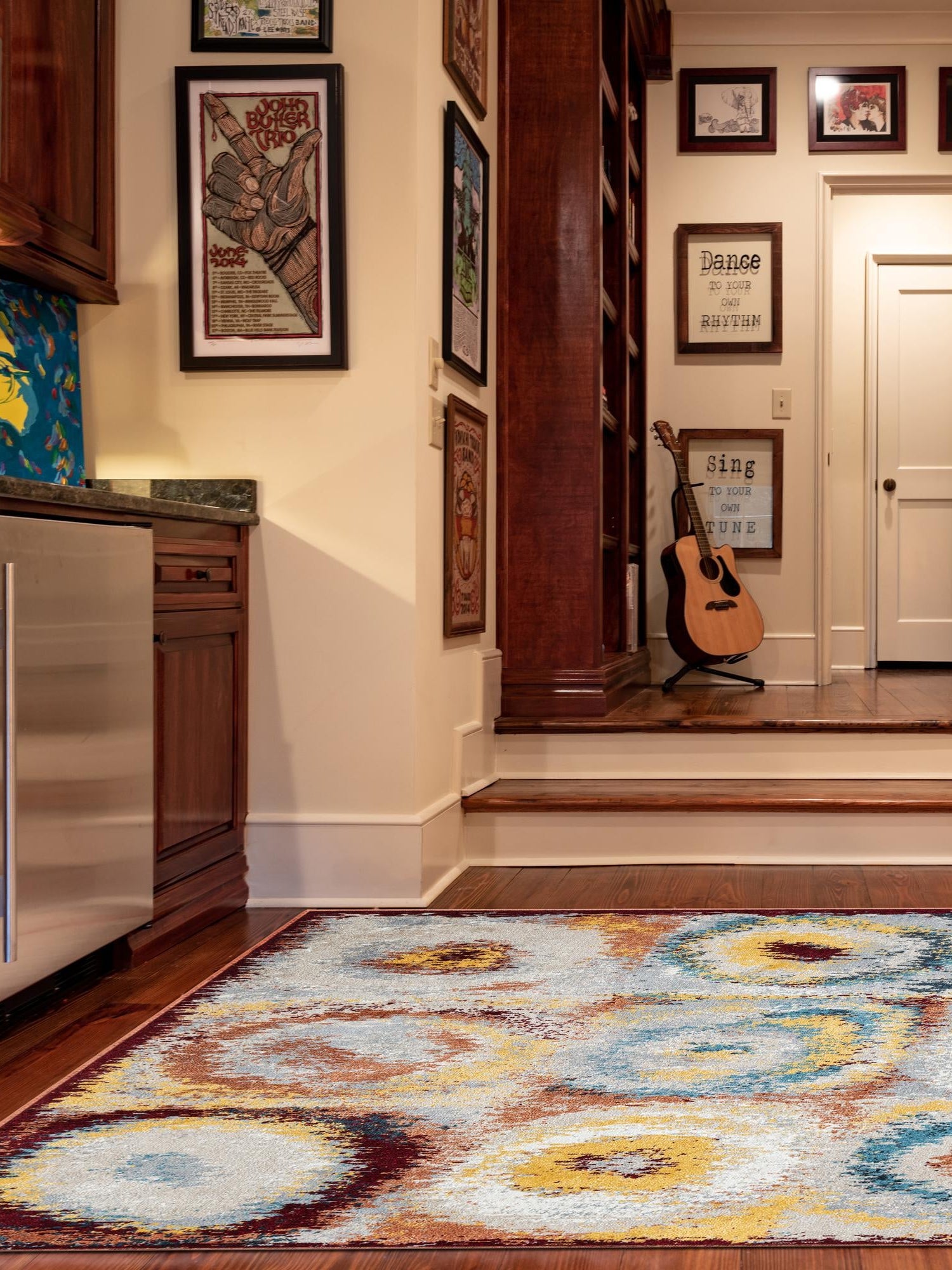 Washable Multicolor 7' 10 x 7' 10 Kamala Washable Square Area Rug Easy to Clean Stain Resistant & Durable 100% Polyester Spill-Friendly Carpet for Sale at Rug Engine