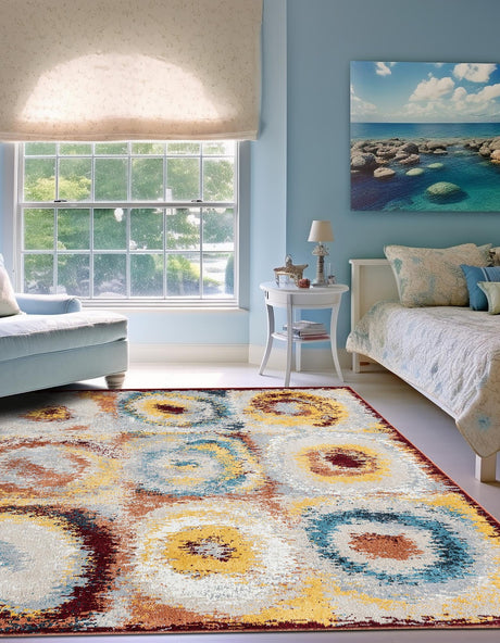 Washable Multicolor 5' 3 x 5' 3 Kamala Washable Square Area Rug Easy to Clean Stain Resistant & Durable 100% Polyester Spill-Friendly Carpet for Sale at Rug Engine