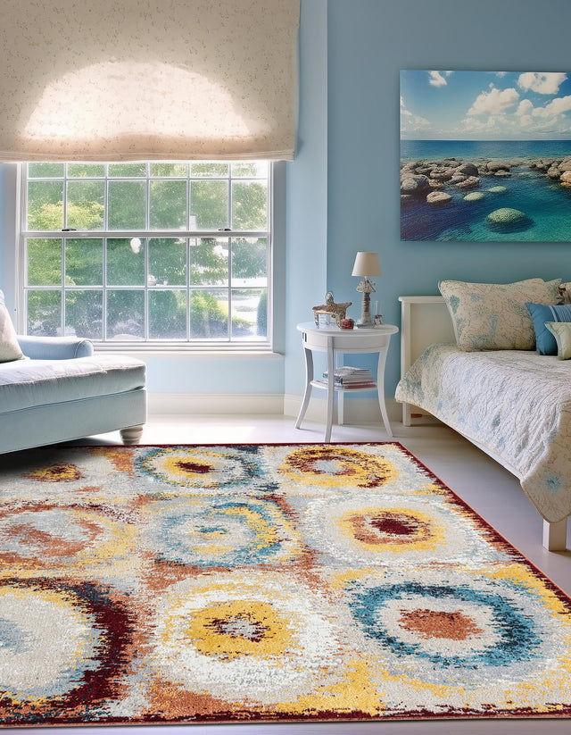 Washable Multicolor 7' 10 x 7' 10 Kamala Washable Square Area Rug Easy to Clean Stain Resistant & Durable 100% Polyester Spill-Friendly Carpet for Sale at Rug Engine