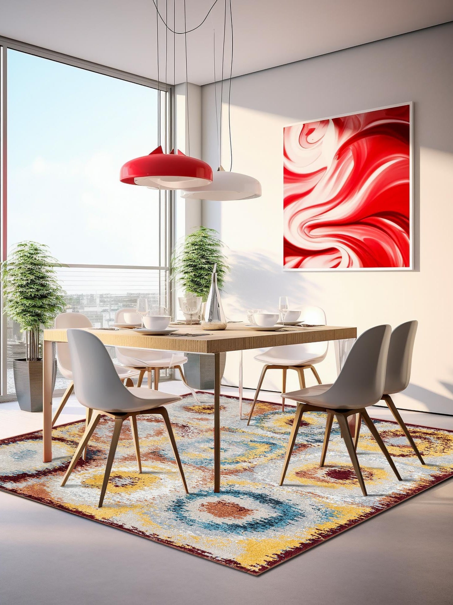 Washable Multicolor 7' 10 x 7' 10 Kamala Washable Square Area Rug Easy to Clean Stain Resistant & Durable 100% Polyester Spill-Friendly Carpet for Sale at Rug Engine