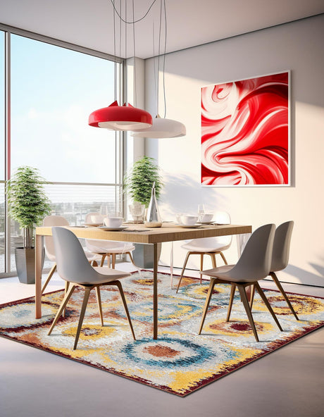 Washable Multicolor 7' 10 x 7' 10 Kamala Washable Square Area Rug Easy to Clean Stain Resistant & Durable 100% Polyester Spill-Friendly Carpet for Sale at Rug Engine