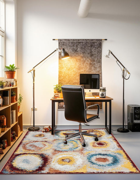 Washable Multicolor 5' 3 x 5' 3 Kamala Washable Square Area Rug Easy to Clean Stain Resistant & Durable 100% Polyester Spill-Friendly Carpet for Sale at Rug Engine