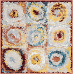 Washable Multicolor 7' 10 x 7' 10 Kamala Washable Square Area Rug Easy to Clean Stain Resistant & Durable 100% Polyester Spill-Friendly Carpet for Sale at Rug Engine