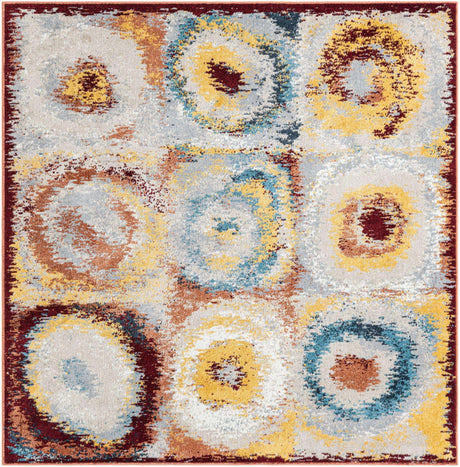 Washable Multicolor 7' 10 x 7' 10 Kamala Washable Square Area Rug Easy to Clean Stain Resistant & Durable 100% Polyester Spill-Friendly Carpet for Sale at Rug Engine