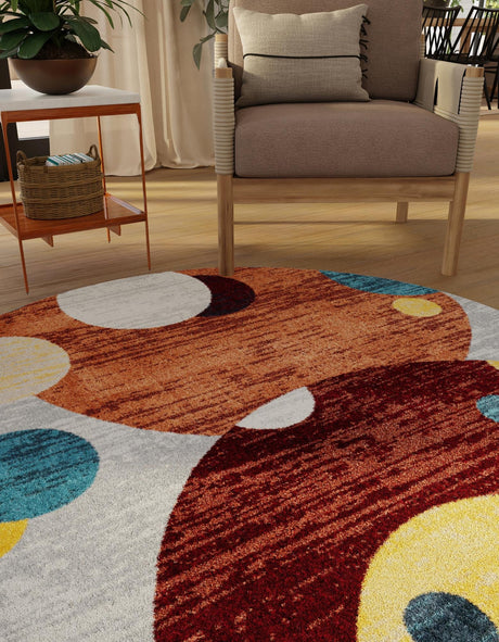 Washable Multicolor 7' 10 x 7' 10 Kamala Washable Round Area Rug Easy to Clean Stain Resistant & Durable 100% Polyester Spill-Friendly Carpet for Sale at Rug Engine