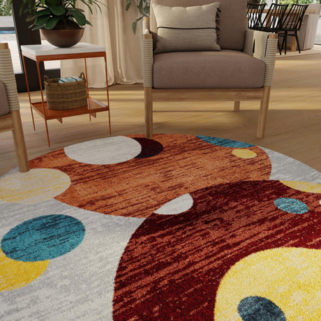 Washable Multicolor 5' 3 x 5' 3 Kamala Washable Round Area Rug Easy to Clean Stain Resistant & Durable 100% Polyester Spill-Friendly Carpet for Sale at Rug Engine