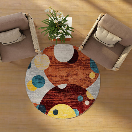 Washable Multicolor 5' 3 x 5' 3 Kamala Washable Round Area Rug Easy to Clean Stain Resistant & Durable 100% Polyester Spill-Friendly Carpet for Sale at Rug Engine