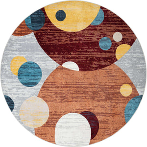 Washable Multicolor 7' 10 x 7' 10 Kamala Washable Round Area Rug Easy to Clean Stain Resistant & Durable 100% Polyester Spill-Friendly Carpet for Sale at Rug Engine