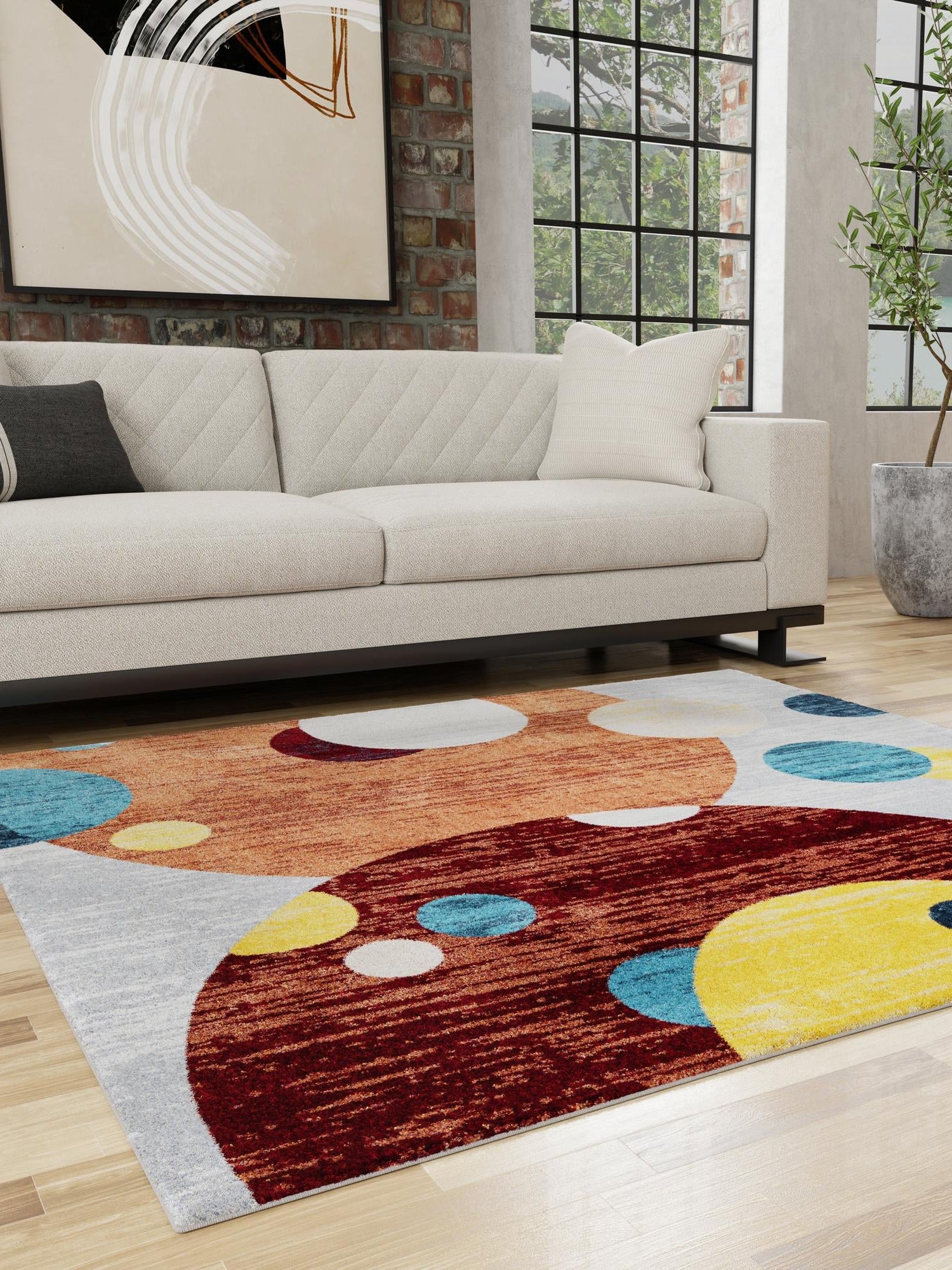 Washable Multicolor 7' 10 x 7' 10 Kamala Washable Square Area Rug Easy to Clean Stain Resistant & Durable 100% Polyester Spill-Friendly Carpet for Sale at Rug Engine