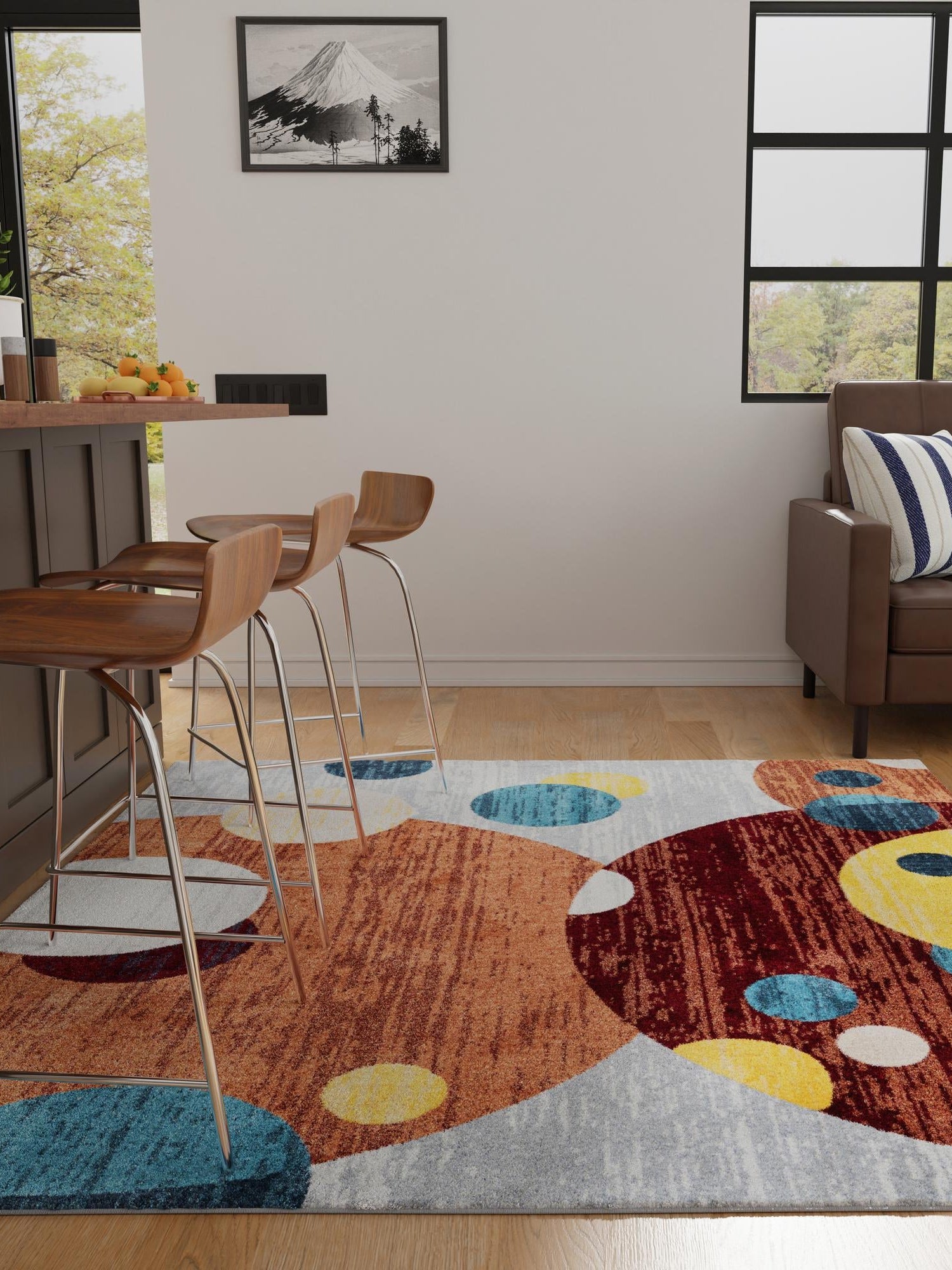 Washable Multicolor 7' 10 x 7' 10 Kamala Washable Square Area Rug Easy to Clean Stain Resistant & Durable 100% Polyester Spill-Friendly Carpet for Sale at Rug Engine