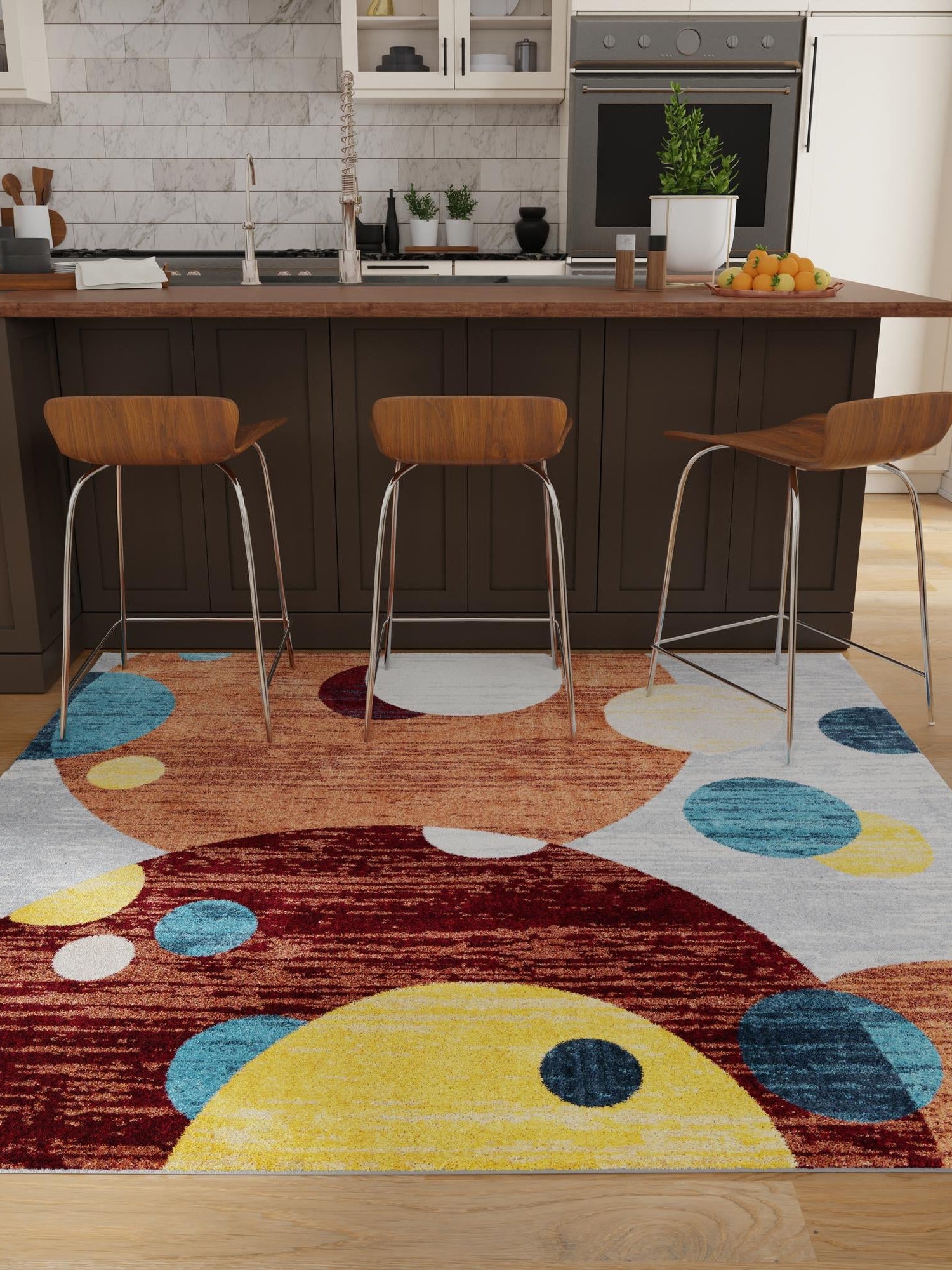 Washable Multicolor 7' 10 x 7' 10 Kamala Washable Square Area Rug Easy to Clean Stain Resistant & Durable 100% Polyester Spill-Friendly Carpet for Sale at Rug Engine