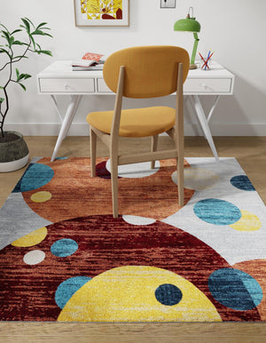 Washable Multicolor 7' 10 x 7' 10 Kamala Washable Square Area Rug Easy to Clean Stain Resistant & Durable 100% Polyester Spill-Friendly Carpet for Sale at Rug Engine