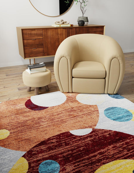 Washable Multicolor 5' 3 x 5' 3 Kamala Washable Square Area Rug Easy to Clean Stain Resistant & Durable 100% Polyester Spill-Friendly Carpet for Sale at Rug Engine
