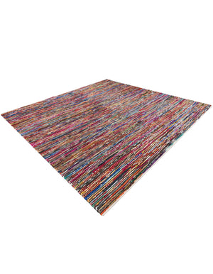 Multicolor Black 10' x 10' Chindi Cotton Square Rug