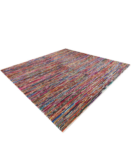 Multicolor Black 10' x 10' Chindi Cotton Square Area Rug Interior Design Home Decor Carpet Mat for Sale at Rug Engine
