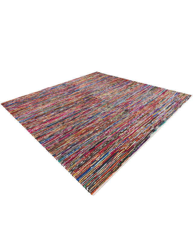 Multicolor Black 10' x 10' Chindi Cotton Square Rug