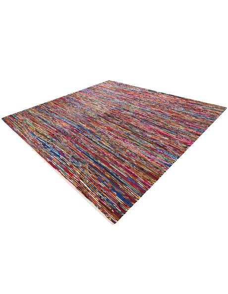 Multicolor Black 10' x 10' Chindi Cotton Square Area Rug Interior Design Home Decor Carpet Mat for Sale at Rug Engine